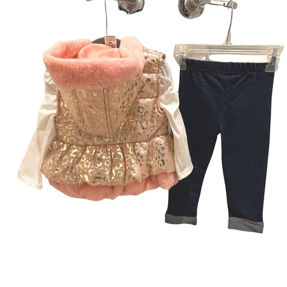 Baby Girls Metallic Puffer Vest, Long Sleeve Tee, & Leggings 3-Piece Set, 24M - Picture 4 of 8